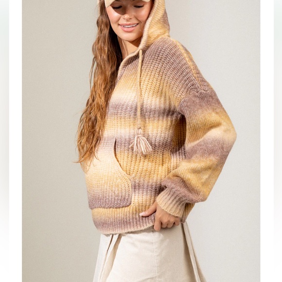 35 Boho Mocha and Mustard Ombre Hooded
Sweater - Picture 2 of 6